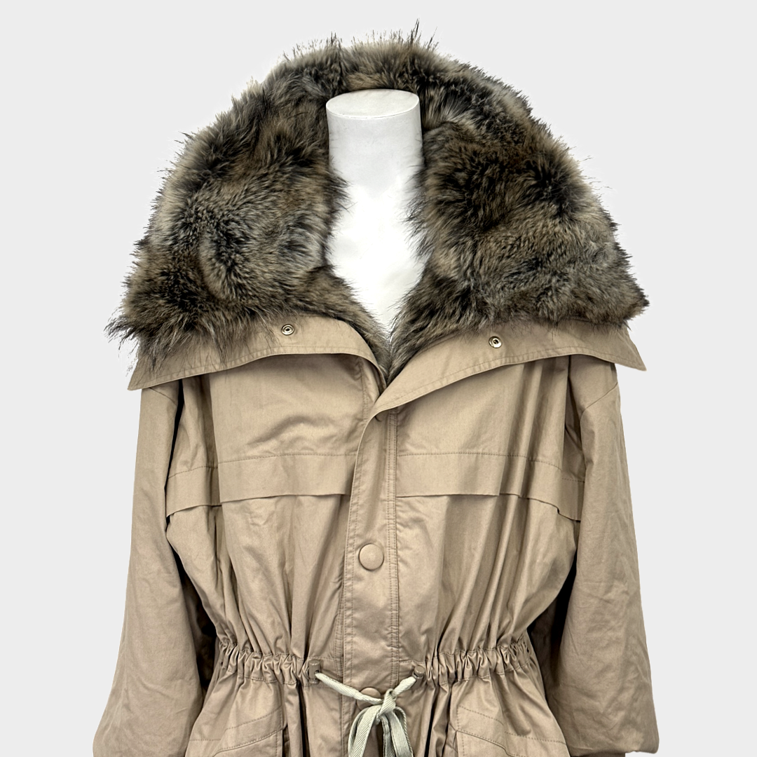 Stella McCartney pre loved used ecru mohair blend faux fur coat size IT40 Loop Generation