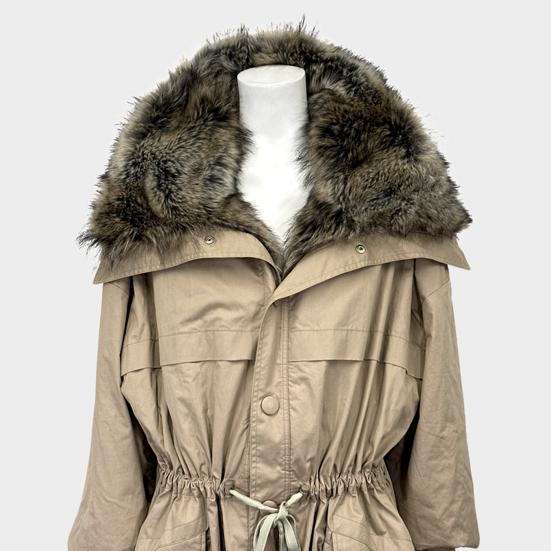 Stella McCartney women's camel cotton and faux fur parka coat with hood
