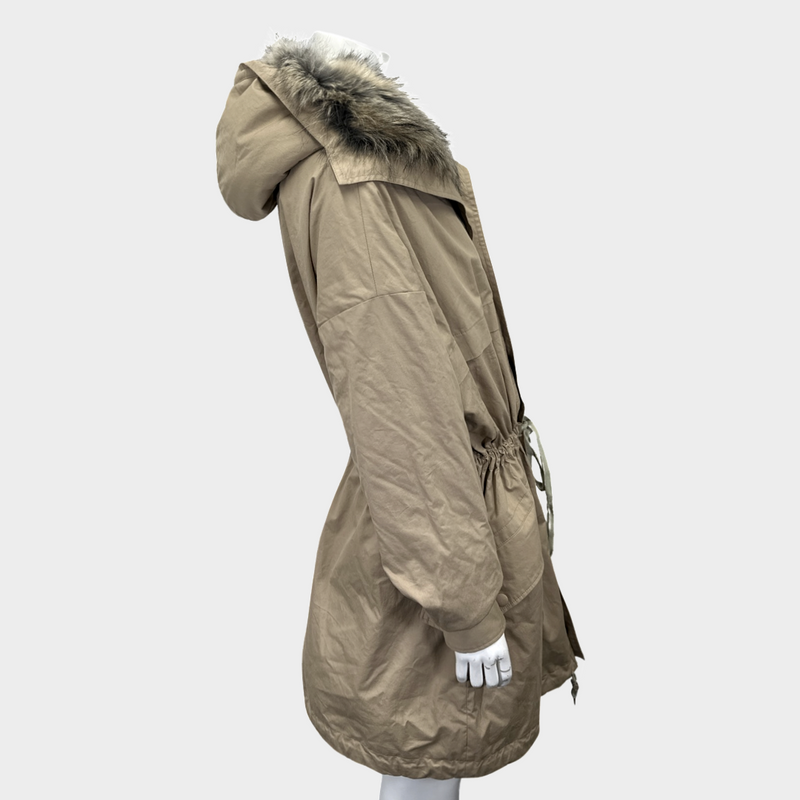 Stella McCartney women's camel cotton and faux fur parka coat with hood