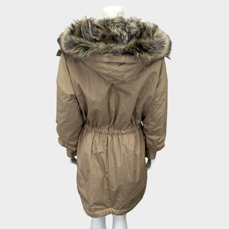 Stella McCartney women's camel cotton and faux fur parka coat with hood