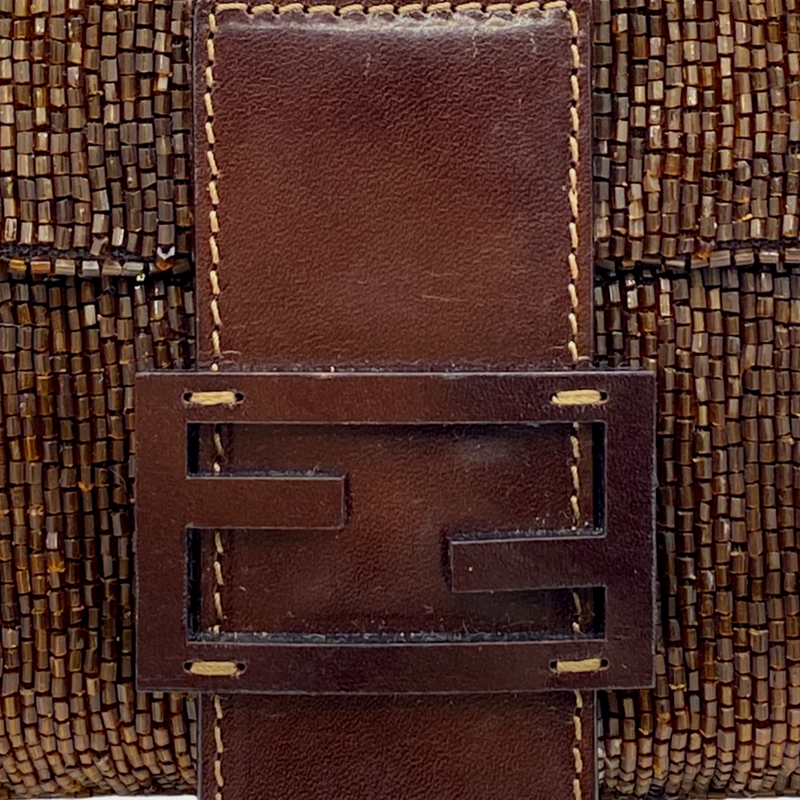 Fendi women's brown beaded baguette handbag