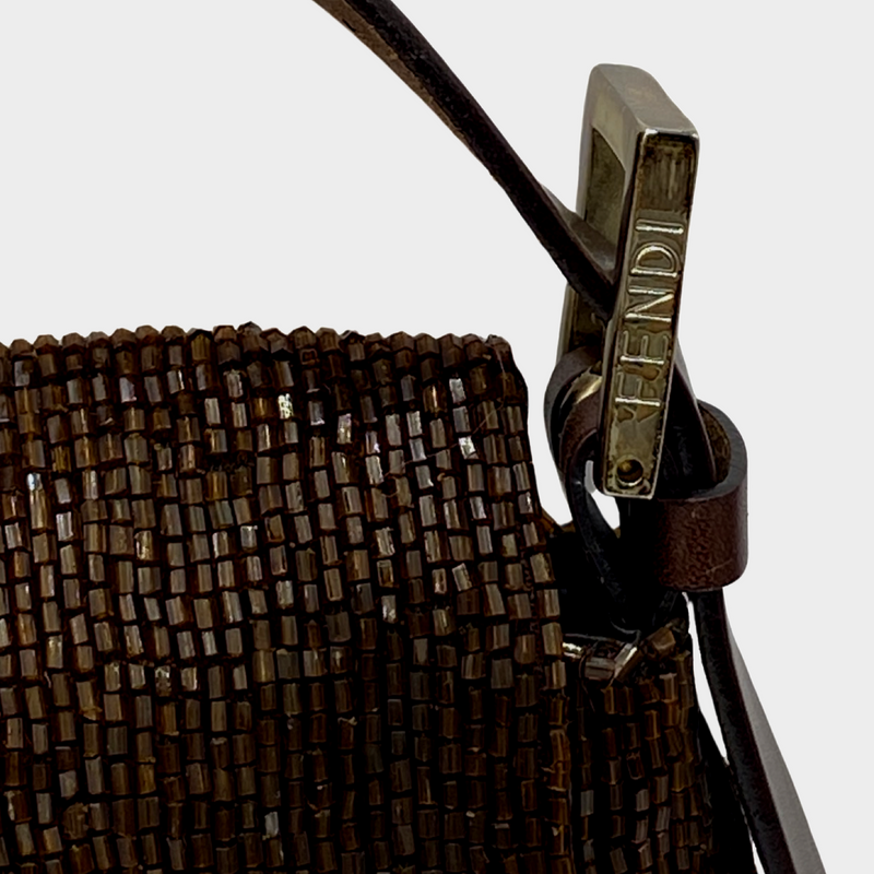 Fendi women's brown beaded baguette handbag