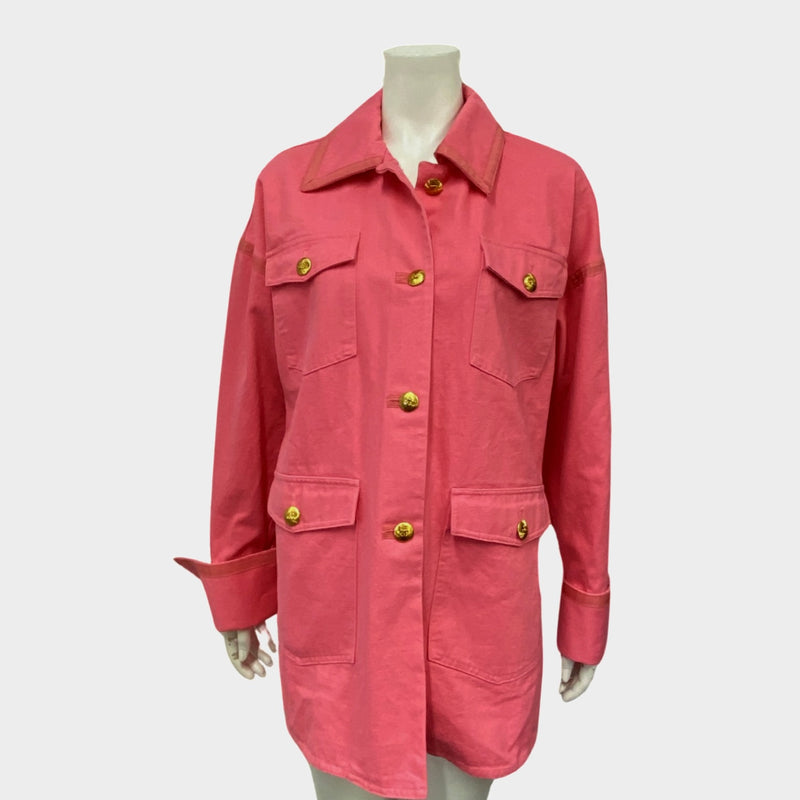 Chanel women's pink cotton oversized jacket with gold buttons