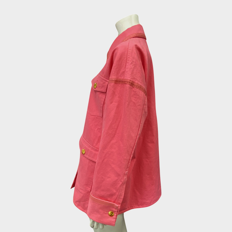 Chanel women's pink cotton oversized jacket with gold buttons