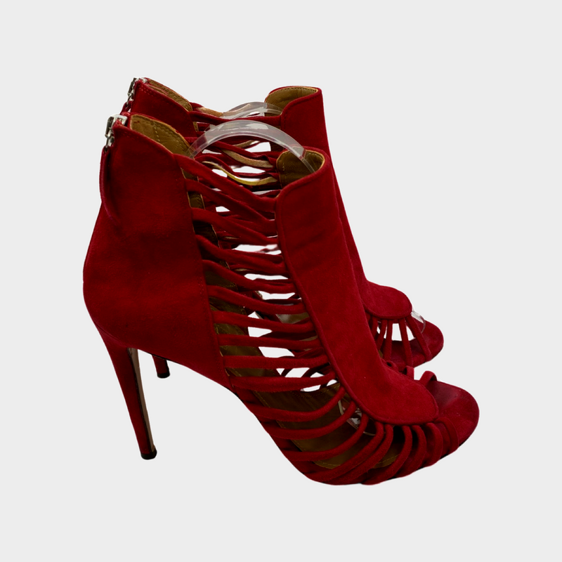 Aquazzura red velvet strappy ankle sandals