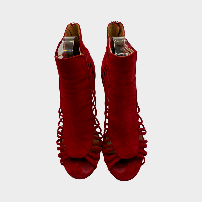 Aquazzura red velvet strappy ankle sandals