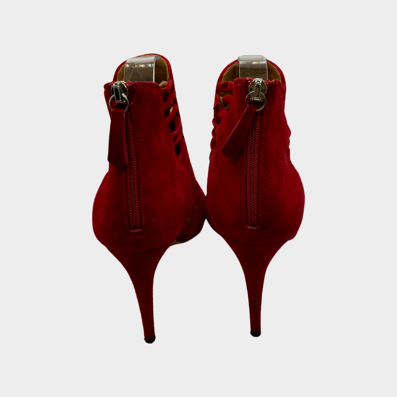 Aquazzura red velvet strappy ankle sandals