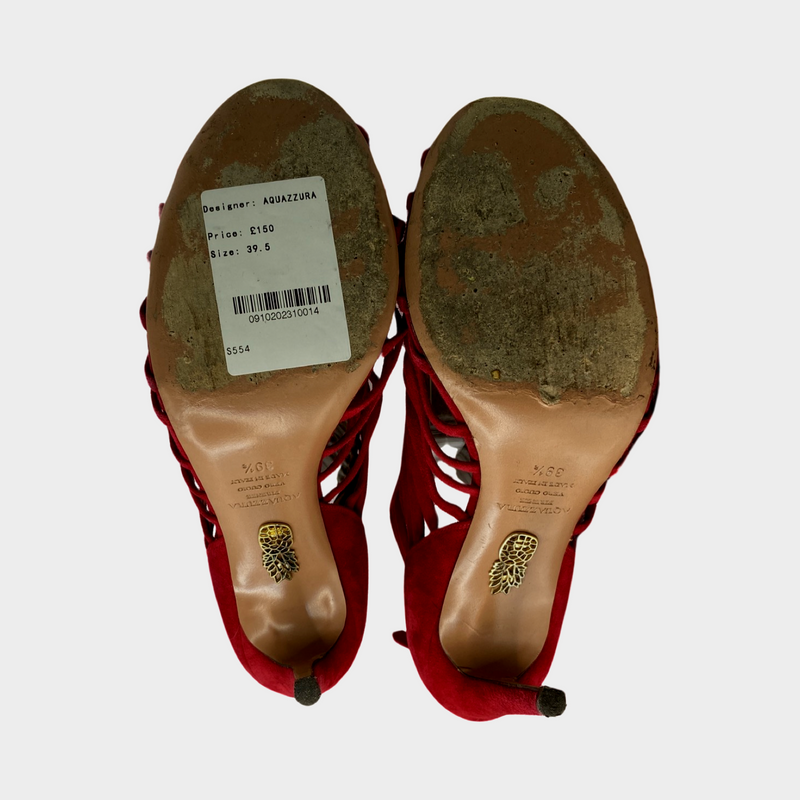 Aquazzura red velvet strappy ankle sandals