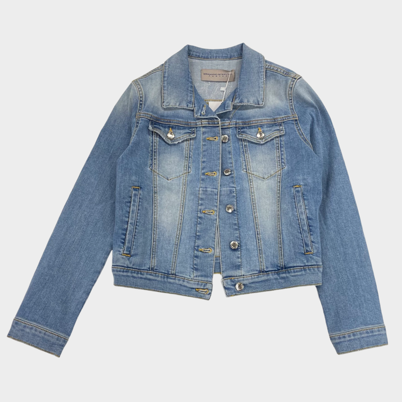Ermano Scervino girl's light wash denim jacket with diamante logo