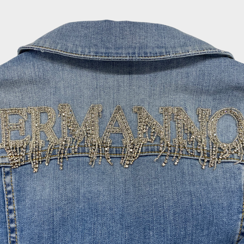Ermano Scervino girl's light wash denim jacket with diamante logo