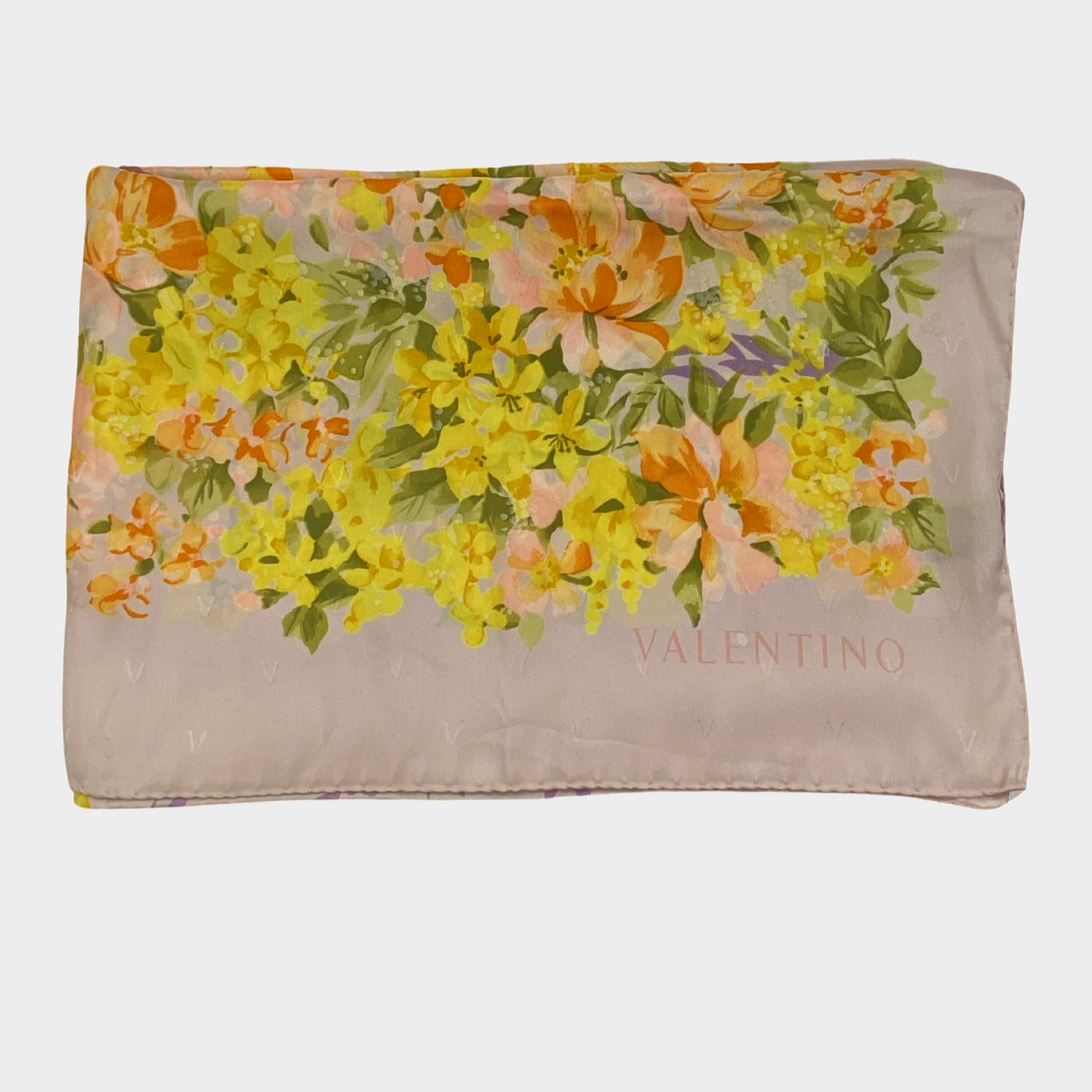 VALENTINO Silk scarf with floral decoration in foliage. …