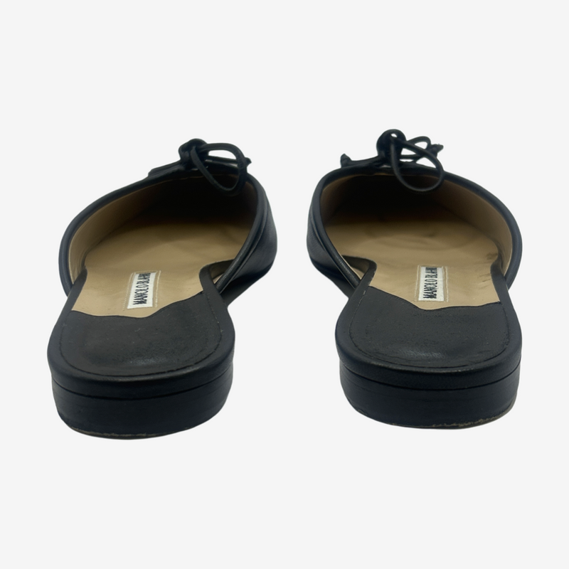 Manolo Blahnik black leather Ballerimu mules