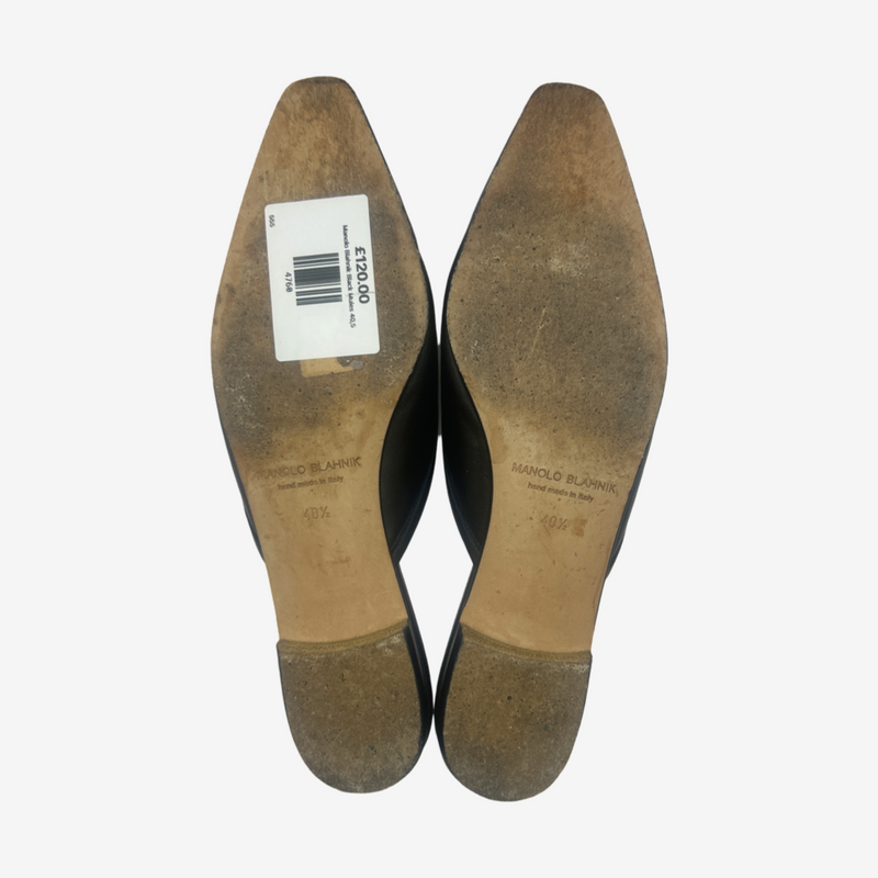 Manolo Blahnik black leather Ballerimu mules