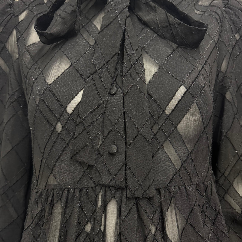 Saint Laurent Black Tie-Neck Sheer Dress