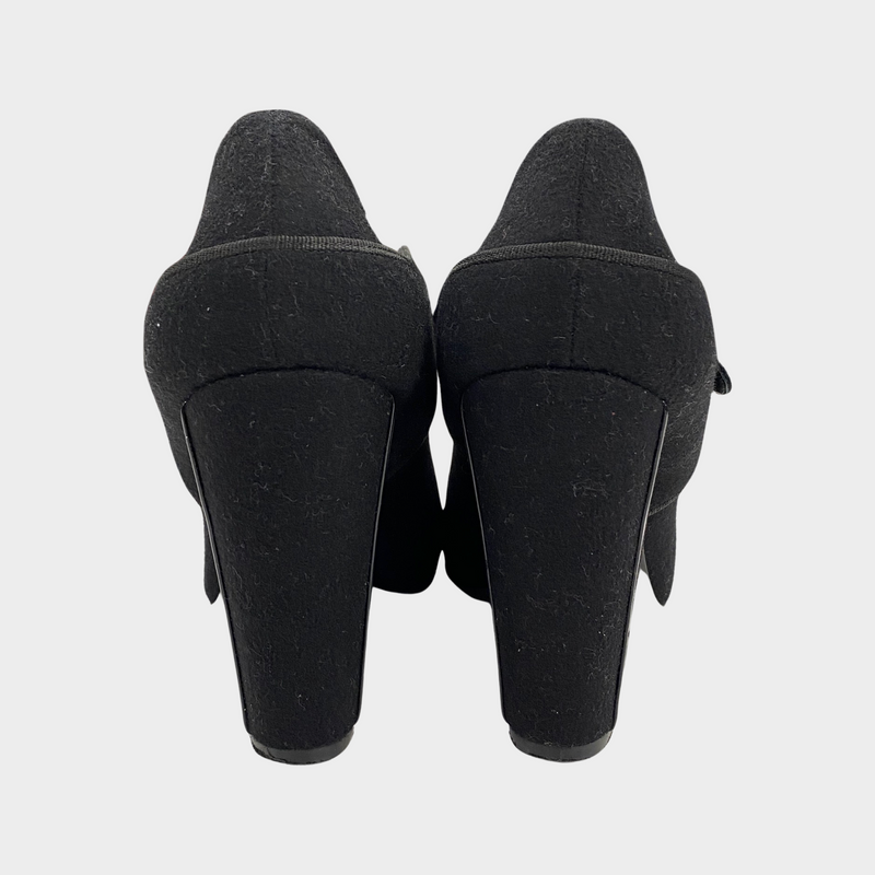 Chanel black patent leather and felt block heels