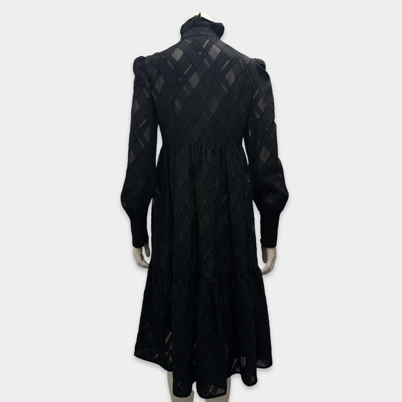 Saint Laurent Black Tie-Neck Sheer Dress