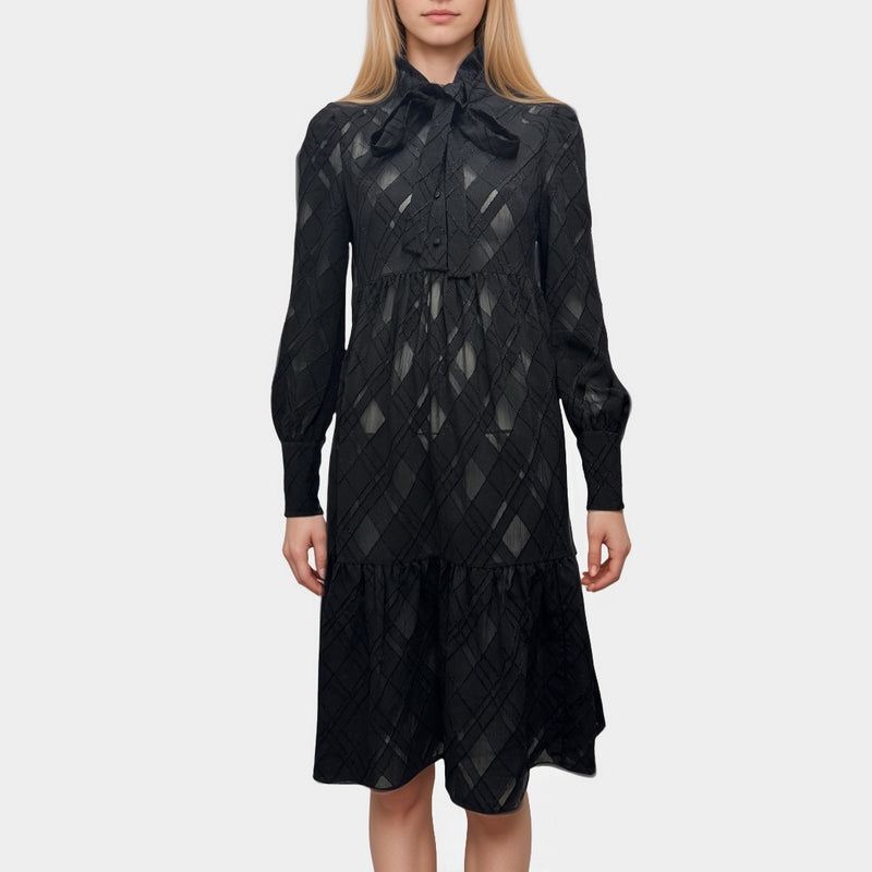 Saint Laurent Black Tie-Neck Sheer Dress