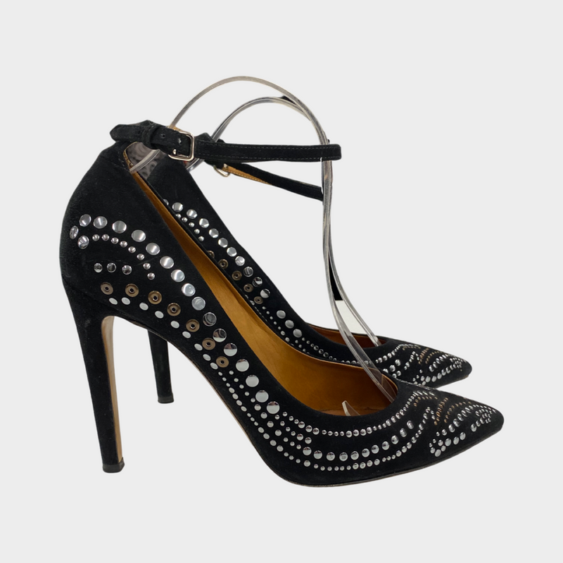 Isabel Marant black suede heels with metallic embellishments