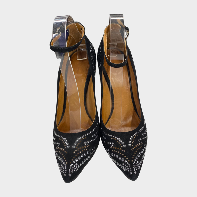 Isabel Marant black suede heels with metallic embellishments