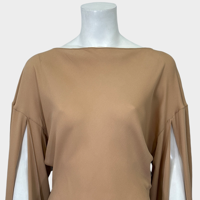Balenciaga women's taupe silk draped effect blouse