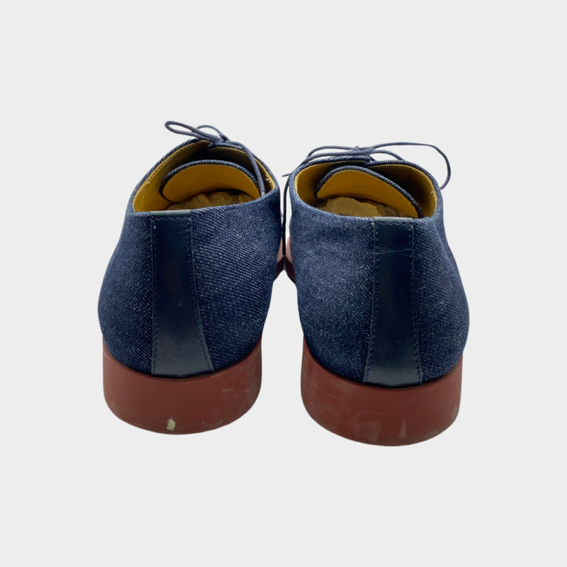 Hermes men's denim loafers with burgundy sole