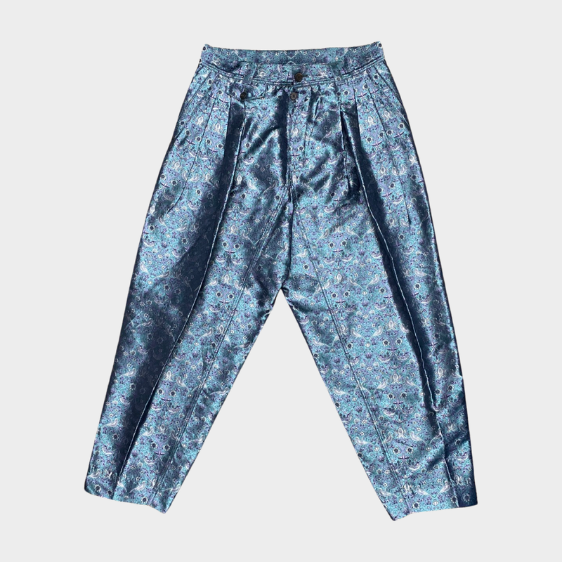Pal Zileri men's blue floral print silk trousers