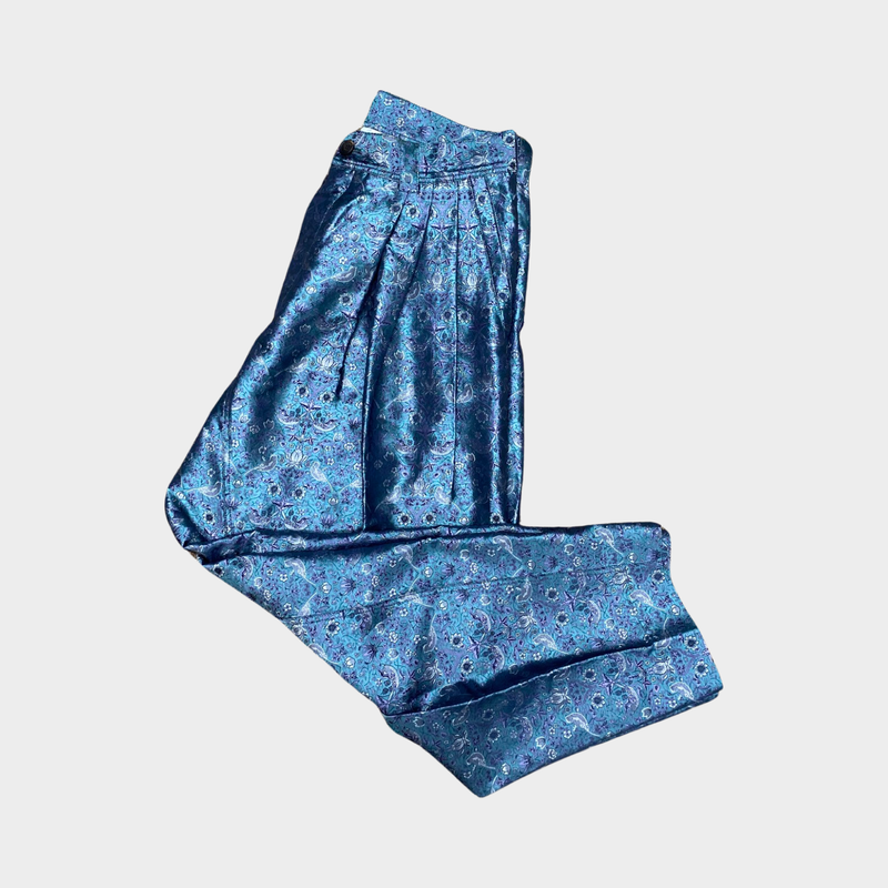Pal Zileri men's blue floral print silk trousers