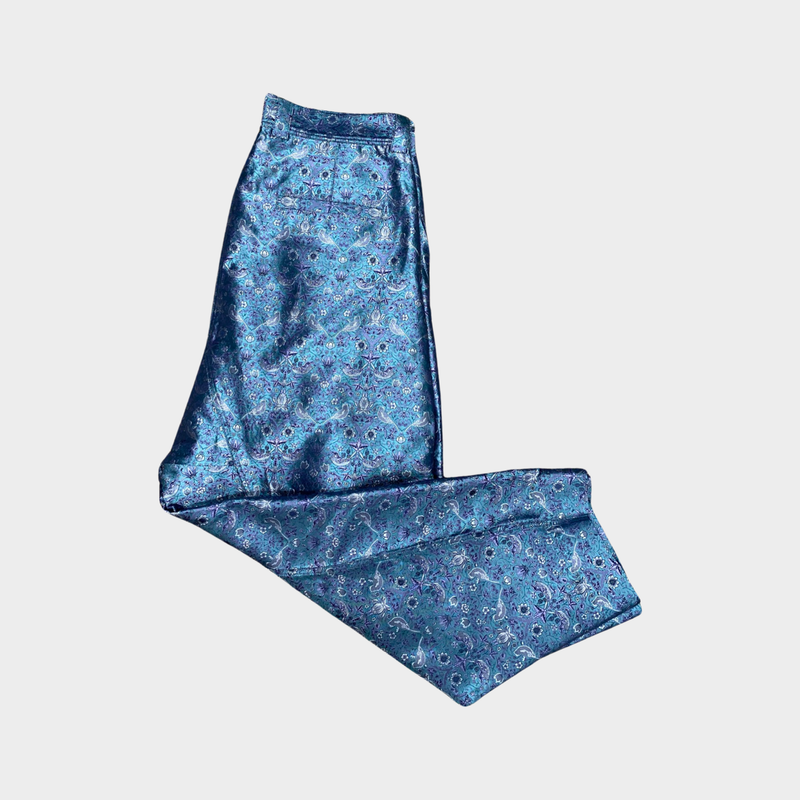 Pal Zileri men's blue floral print silk trousers