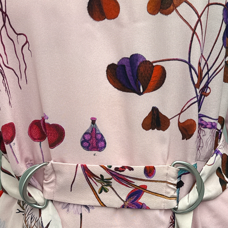 Stella McCartney Pink and Red Flower Print Belted Silk Dress