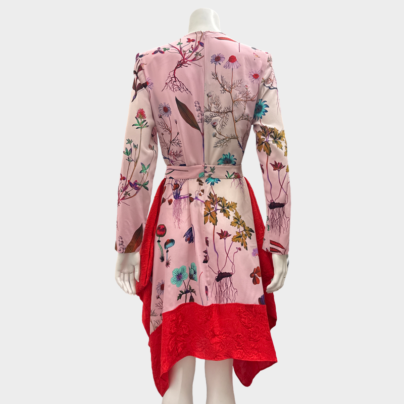 Stella McCartney Pink and Red Flower Print Belted Silk Dress