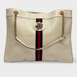 Gucci Women's Ecru Large Web Leather Rajah tote bag