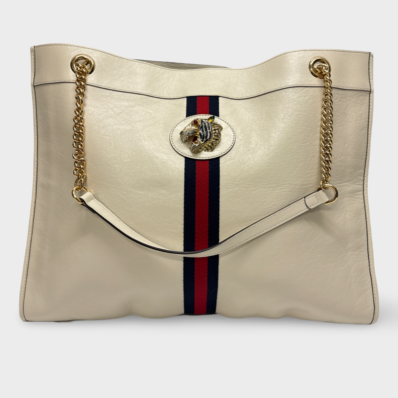 Gucci Women's Ecru Large Web Leather Rajah tote bag