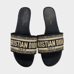 Christian dior women's black and ecru 'dway heeled slide' sandal