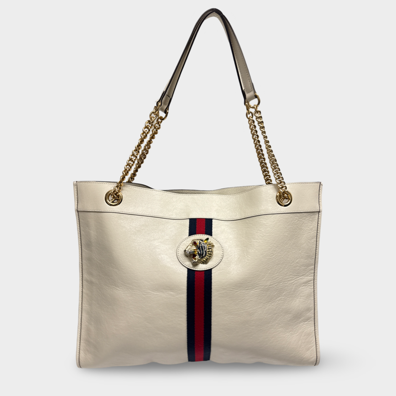 Gucci Women's Ecru Large Web Leather Rajah tote bag