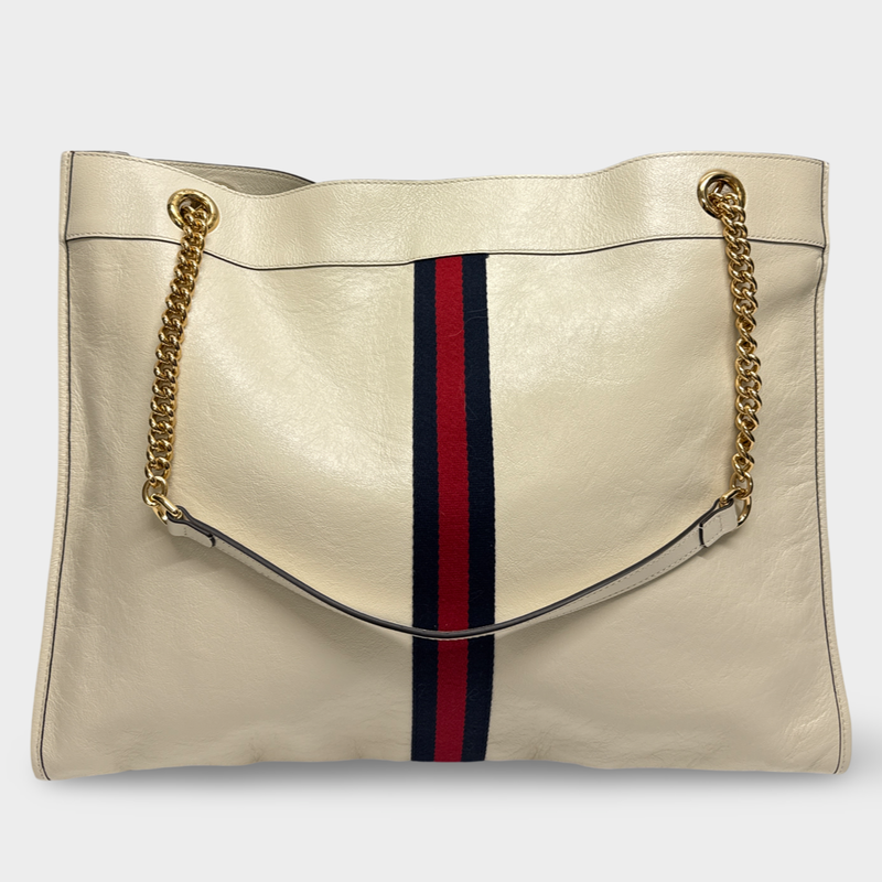 Gucci Women's Ecru Large Web Leather Rajah tote bag
