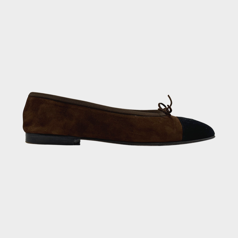 Chanel brown suede CC bow ballet flats