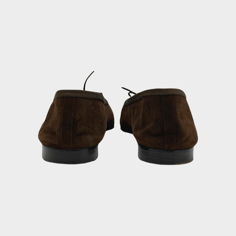 Chanel brown suede CC bow ballet flats