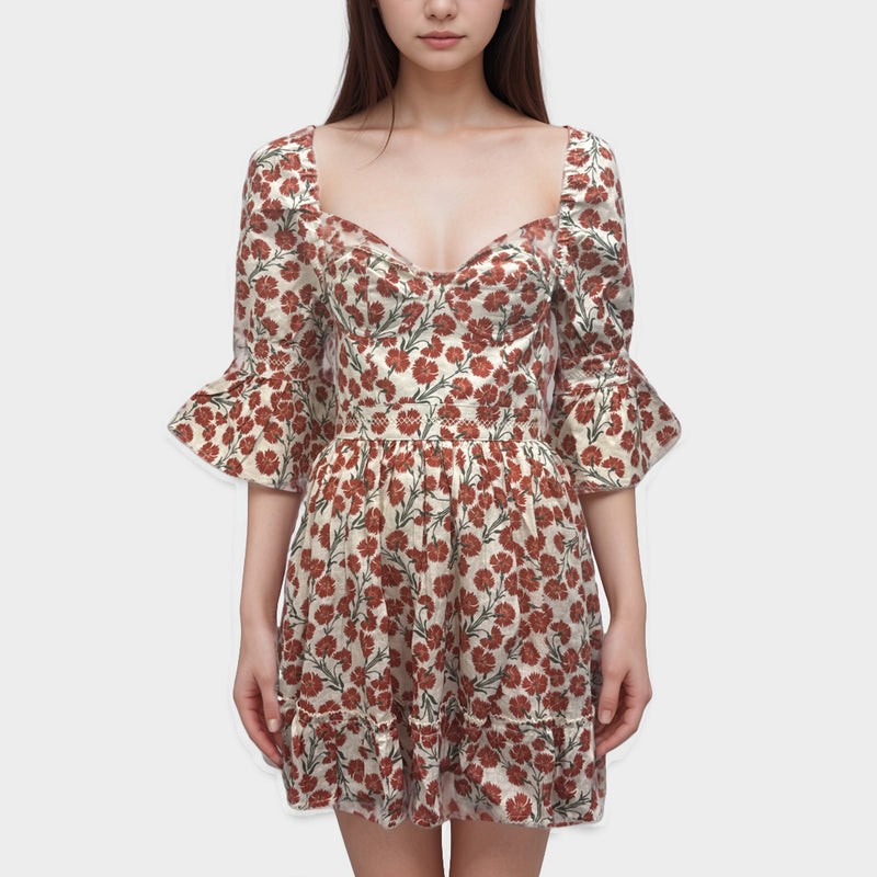 AGUA Red and white floral mini cotton Dress