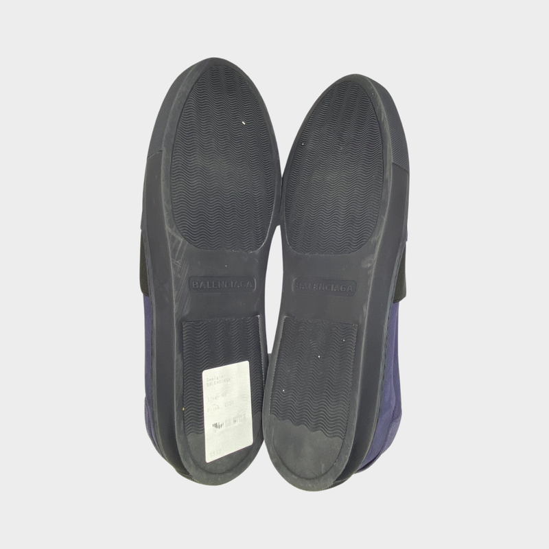 Balenciaga men's navy suede slip on loafers