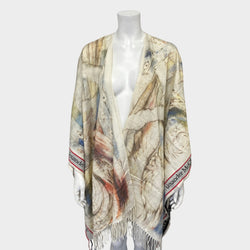Alexander Mcqueen women's ecru watercolour print cape shawl