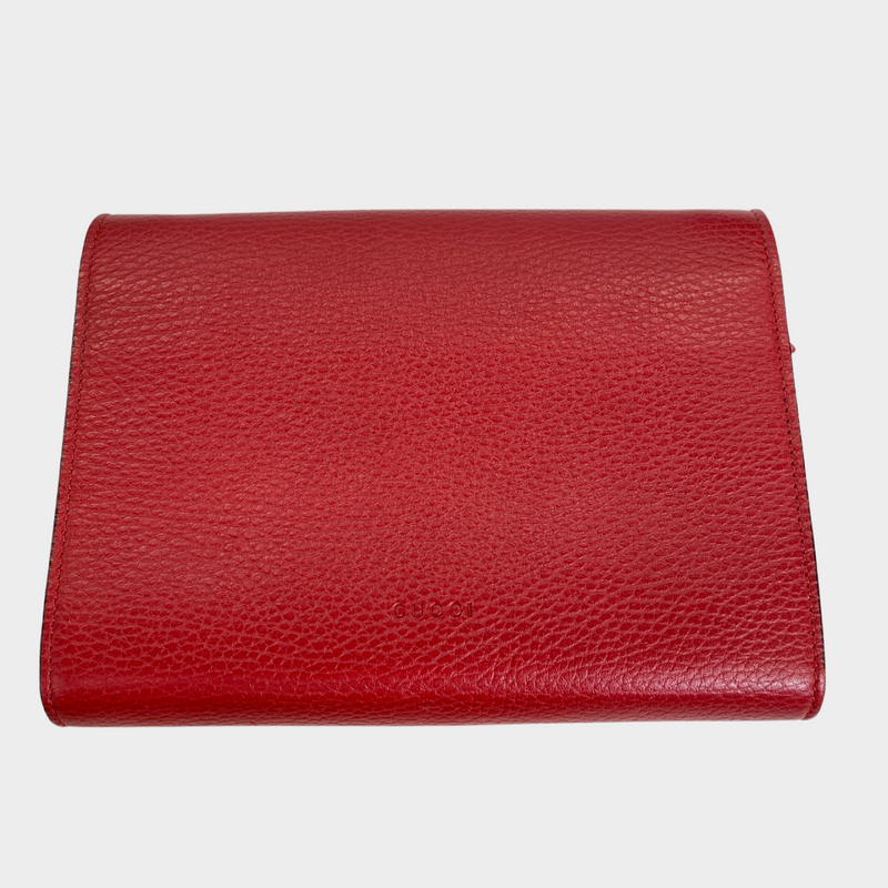 Gucci women's red leather Dionysus bag on a chain with dragon and crystal details