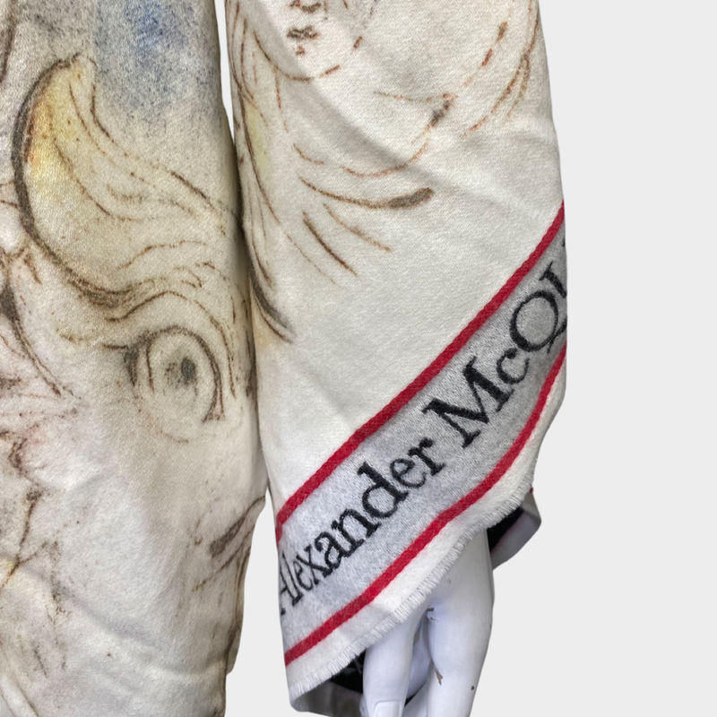 Alexander Mcqueen women's ecru watercolour print cape shawl