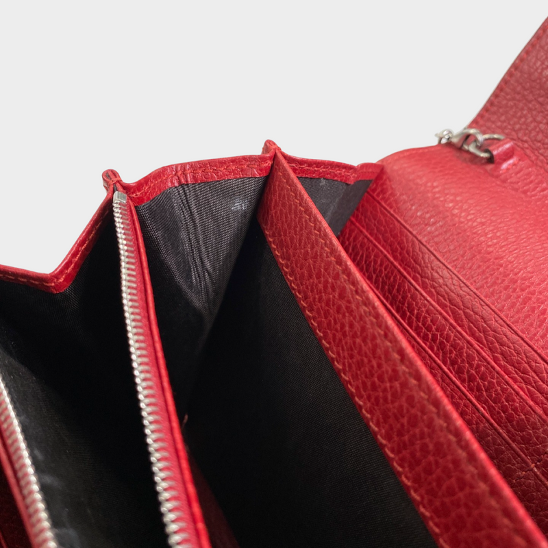 Gucci women's red leather Dionysus bag on a chain with dragon and crystal details