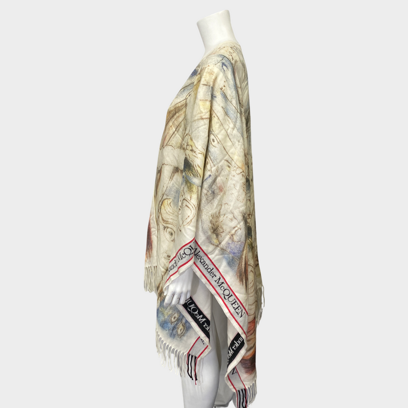 Alexander Mcqueen women's ecru watercolour print cape shawl