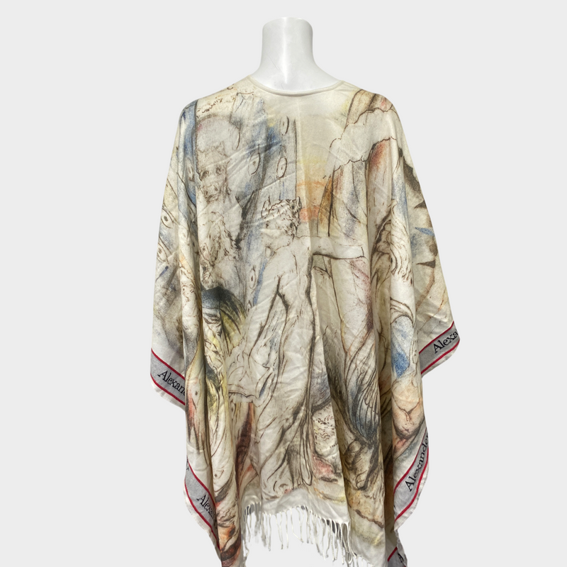 Alexander Mcqueen women's ecru watercolour print cape shawl