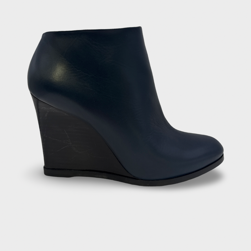 Céline Women's Navy Wedge Leather Ankle Boots