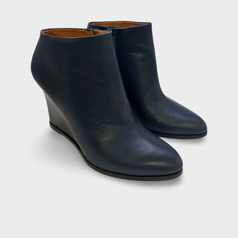 Céline Women's Navy Wedge Leather Ankle Boots
