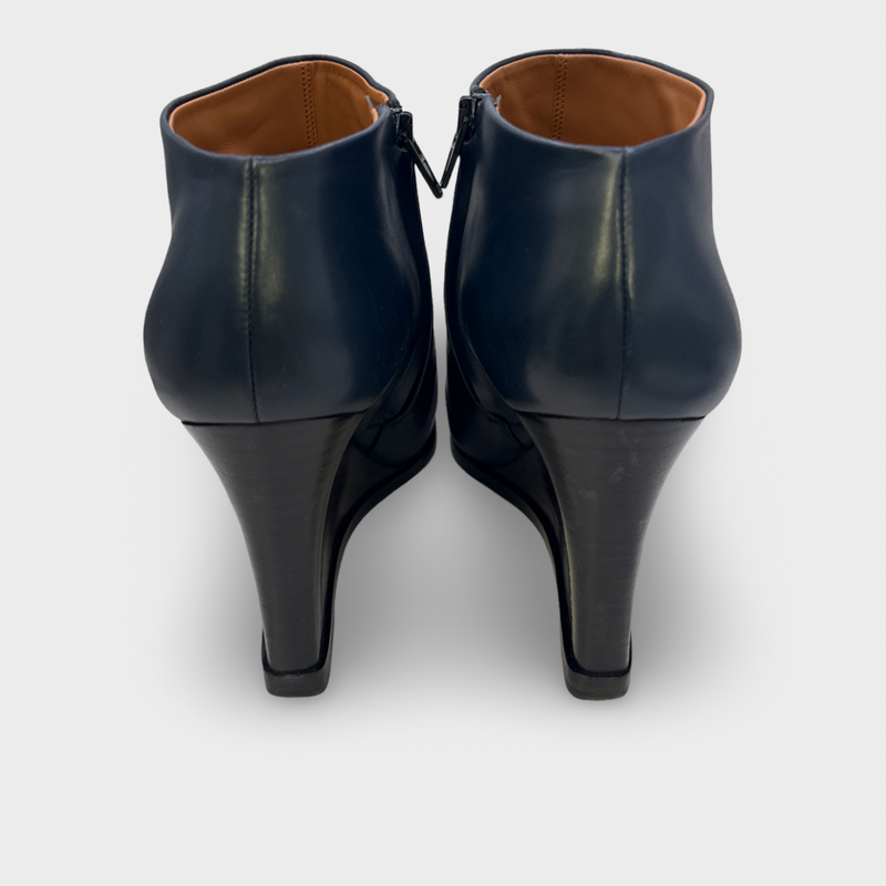 Céline Women's Navy Wedge Leather Ankle Boots