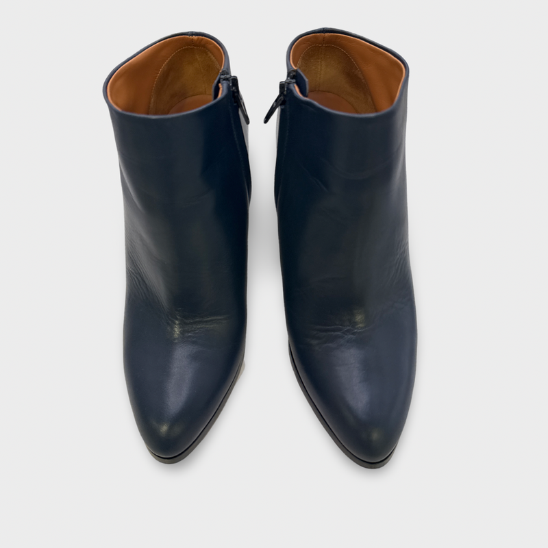 Céline Women's Navy Wedge Leather Ankle Boots