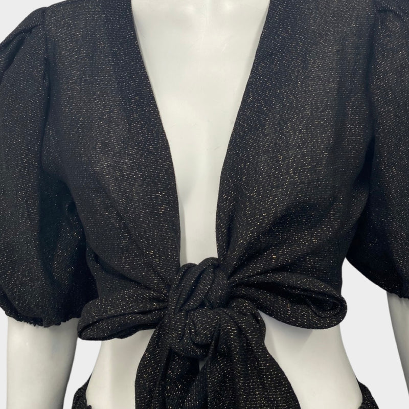 Lisa Marie Fernandez black and gold metallic tie top